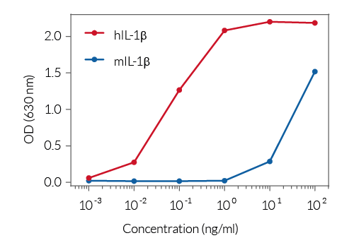 Response of HEK-Blue™ IL-1β cells to recombinant IL-1β
