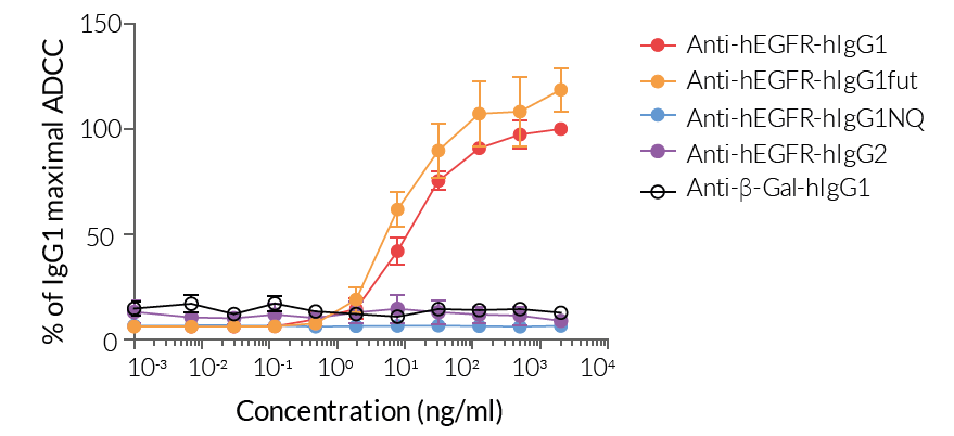 Comparison of ADCC potency for native and engineered anti-human EGFR antibody isotypes