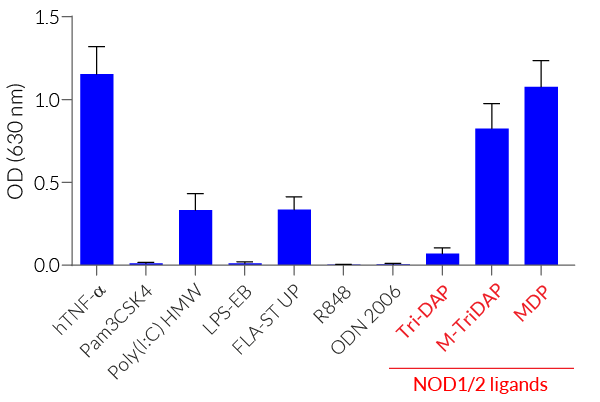 NF-κB responses of HEK-Blue™ mNOD2 cells to various PRR agonists and cytokines