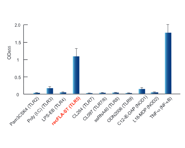 Response of HEK-Blue™ hTLR5 cells to TLR and NOD agonists