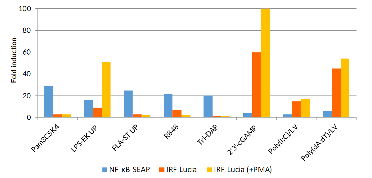 NF-κB and IRF responses of THP1-Dual™ Cells to PRR ligands