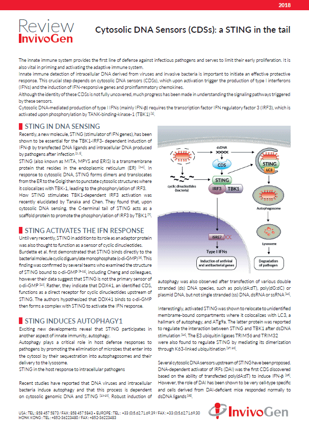 Review Cytosolic DNA Sensors a STING in the tail