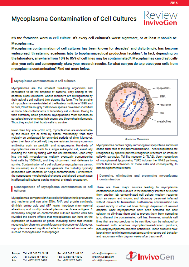 Review InvivoGen - Mycoplasma Contamination of Cell Cultures
