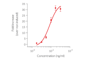 Dose-dependent interferon regulatory factor (IRF) response to Poly(I:C) (LMW) / LyoVec™ in A549-Dual™ cells.