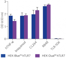 NF-κB responses of HEK-Blue™ hTLR7 vs. HEK-Dual™ hTLR7