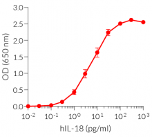 Dose-response in HEK-Blue™ IL-18 cells to recombinant IL-18 cytokine