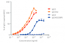 Jurkat-Lucia™ NFAT-CD16-Low cell responses to ADCC induction with anti-human CD20 isotypes and Raji-hCD20 target cells