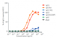 ADCC assay using various anti-human PD-1 (Nivolumab) antibody isotypes and Raji-hPD-1 target cells